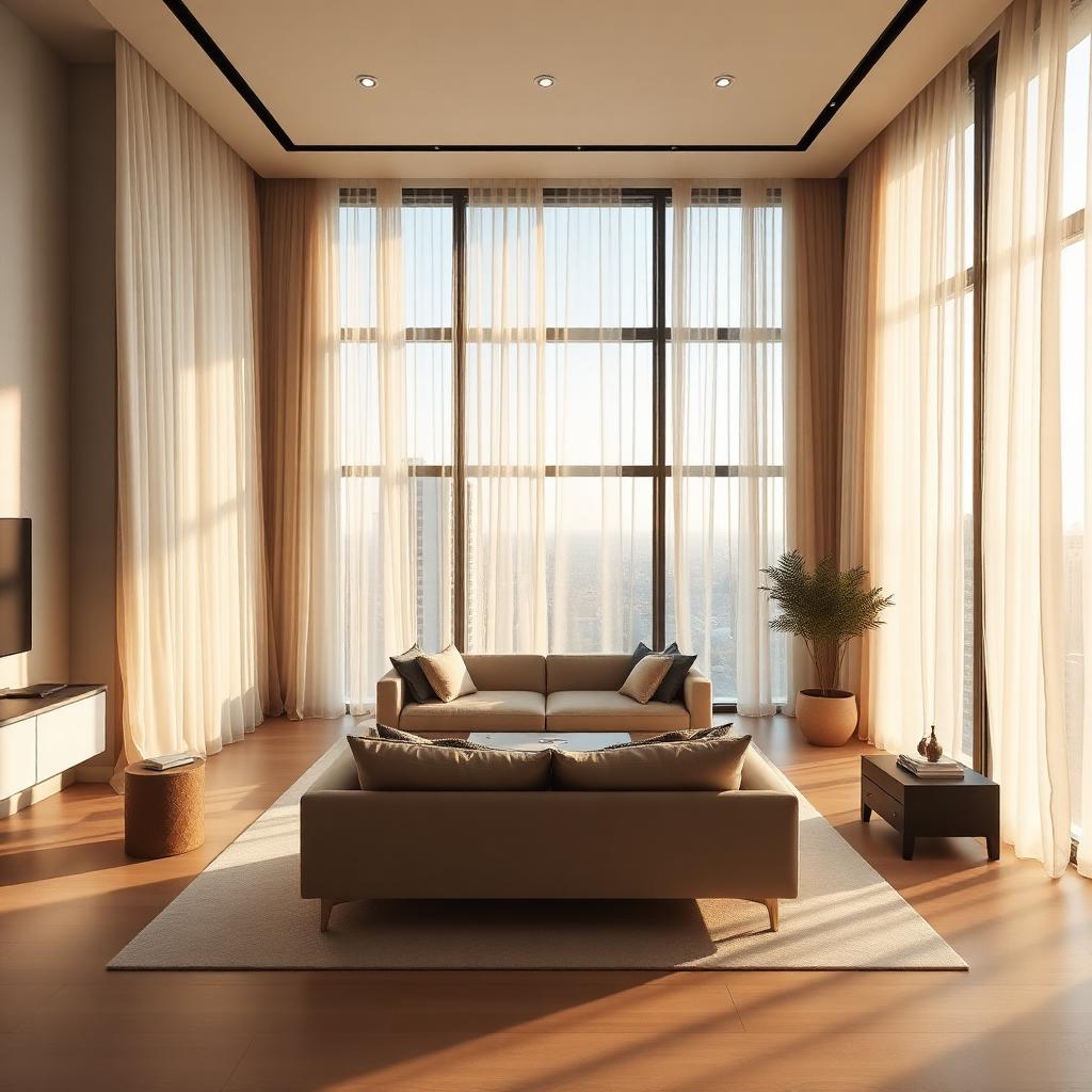 Sala de estar sofisticada com cortinas sob medida em Porto Alegre