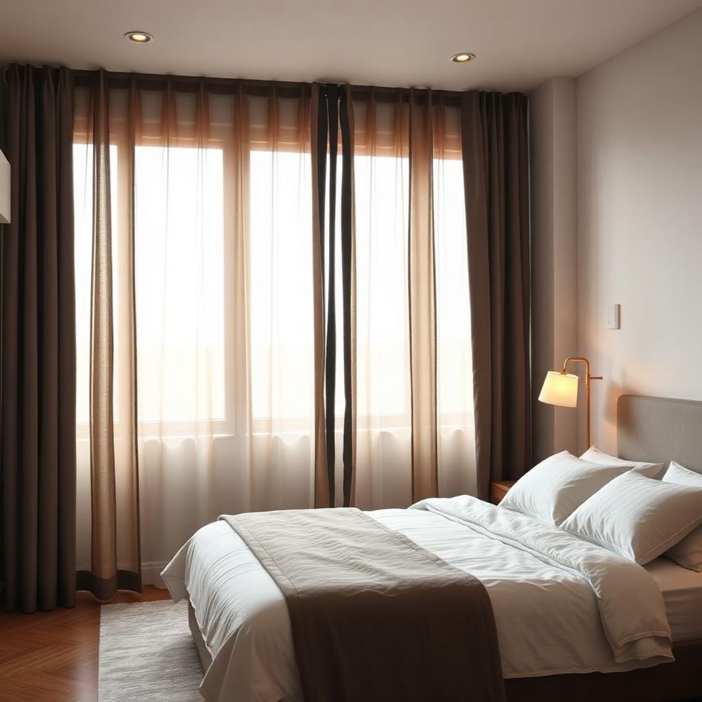 Quarto com cortinas blackout bloqueando a luz